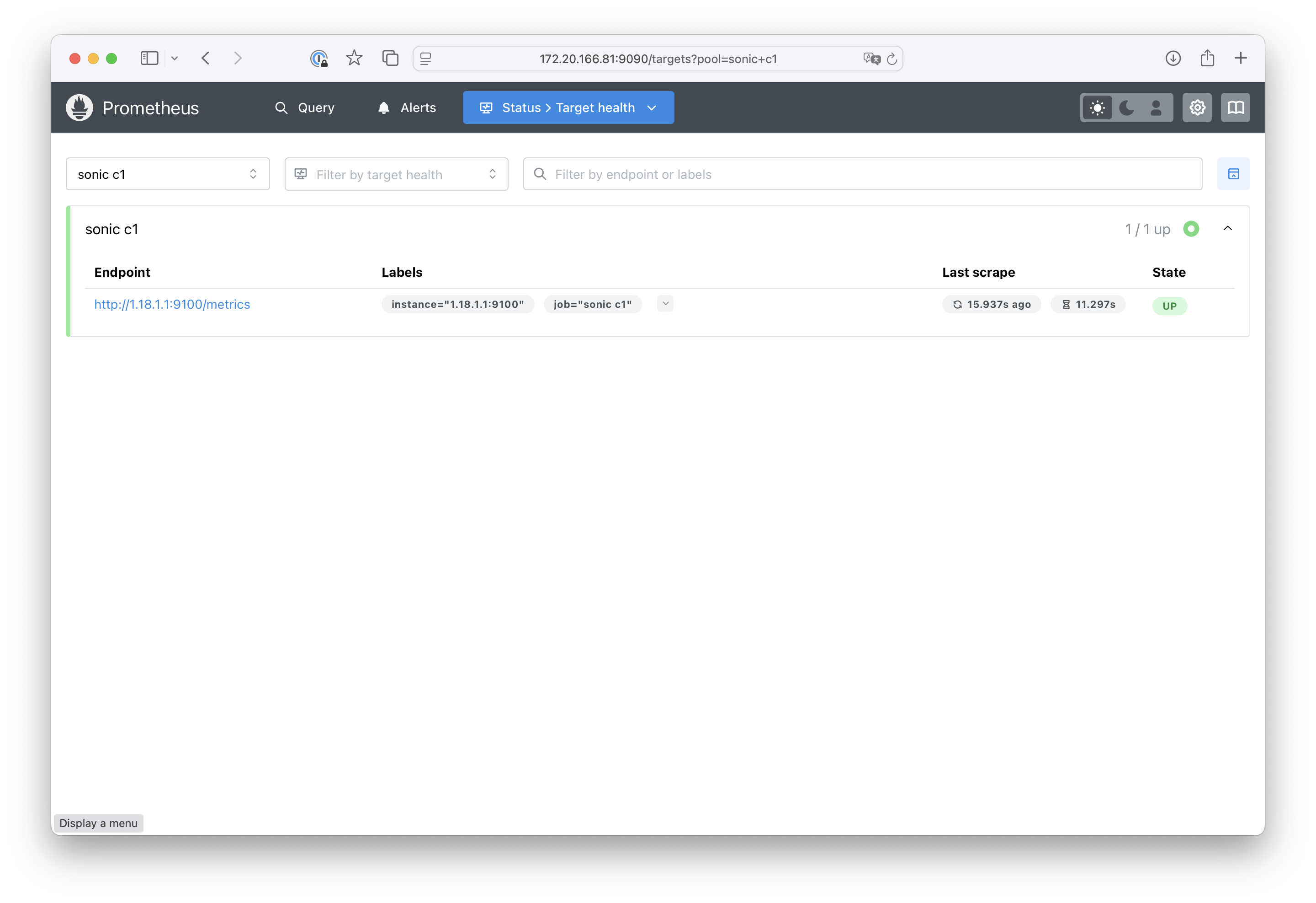 SONiC target is active