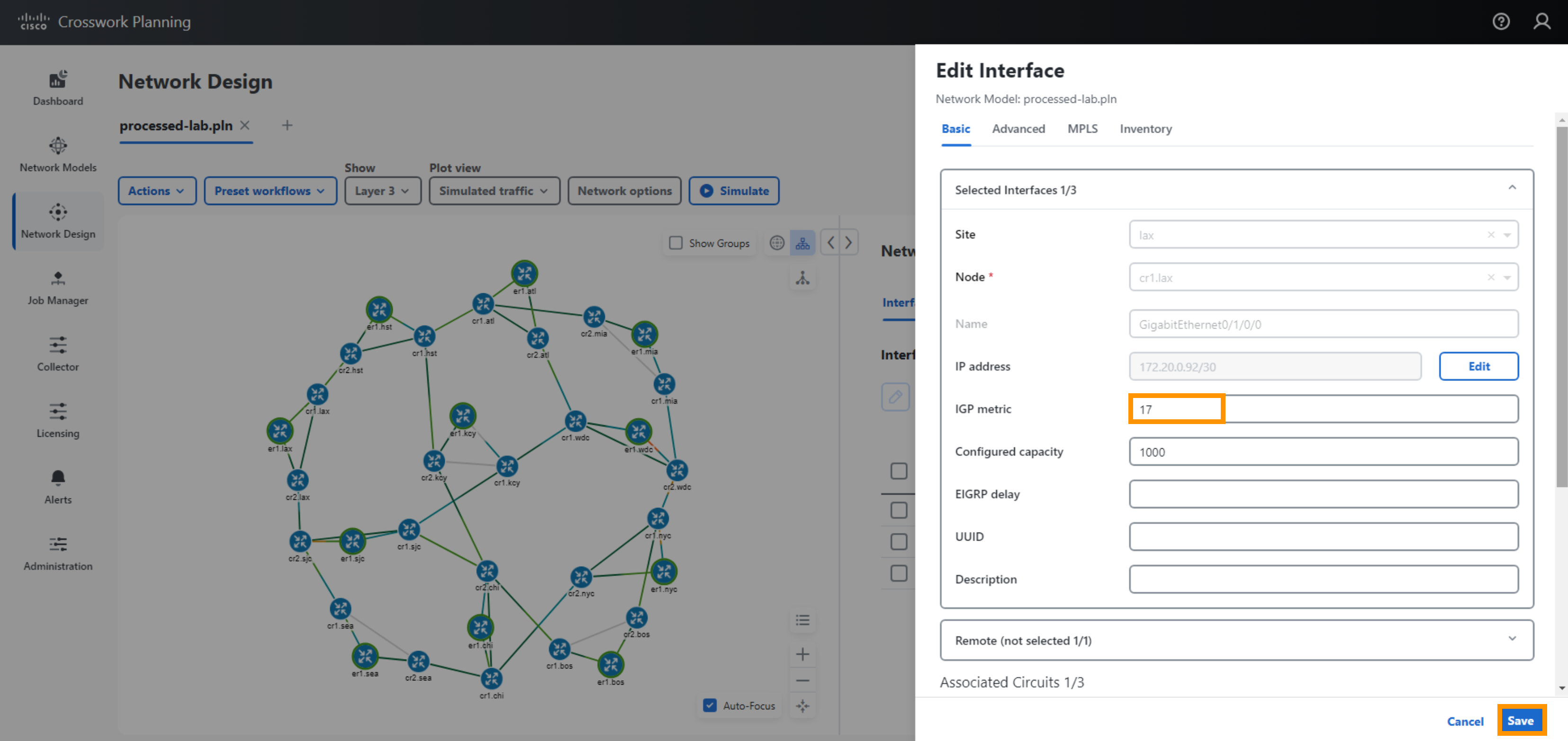 Edit interface IGP metric