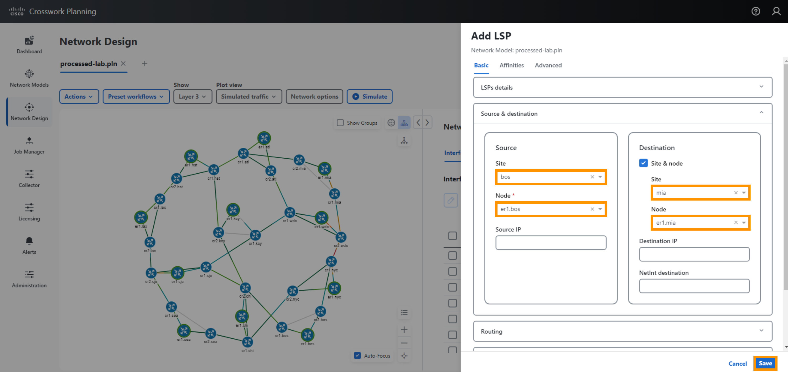 Edit New RSVP LSP Source and Destination