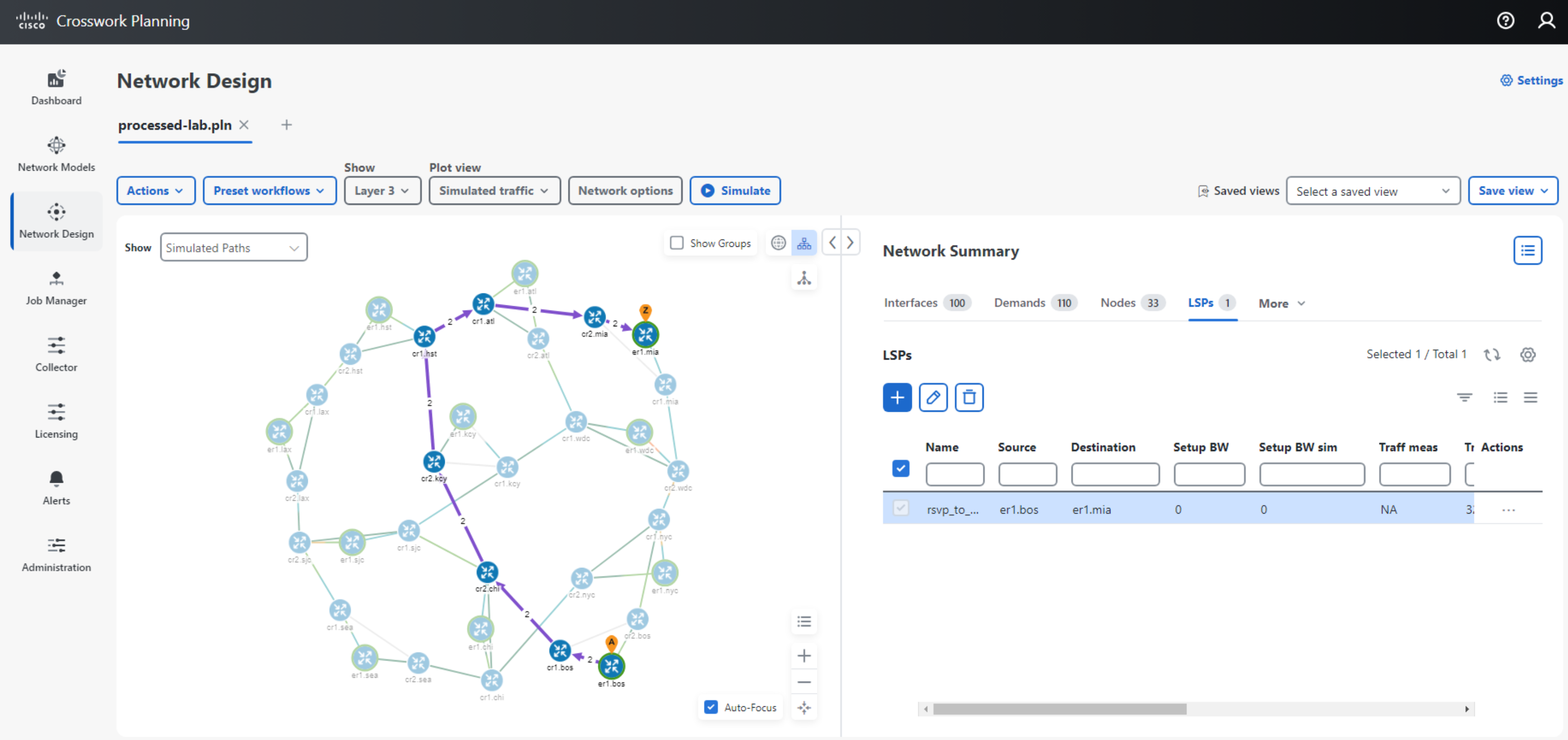 Topology view with Optimized RSVP LSP