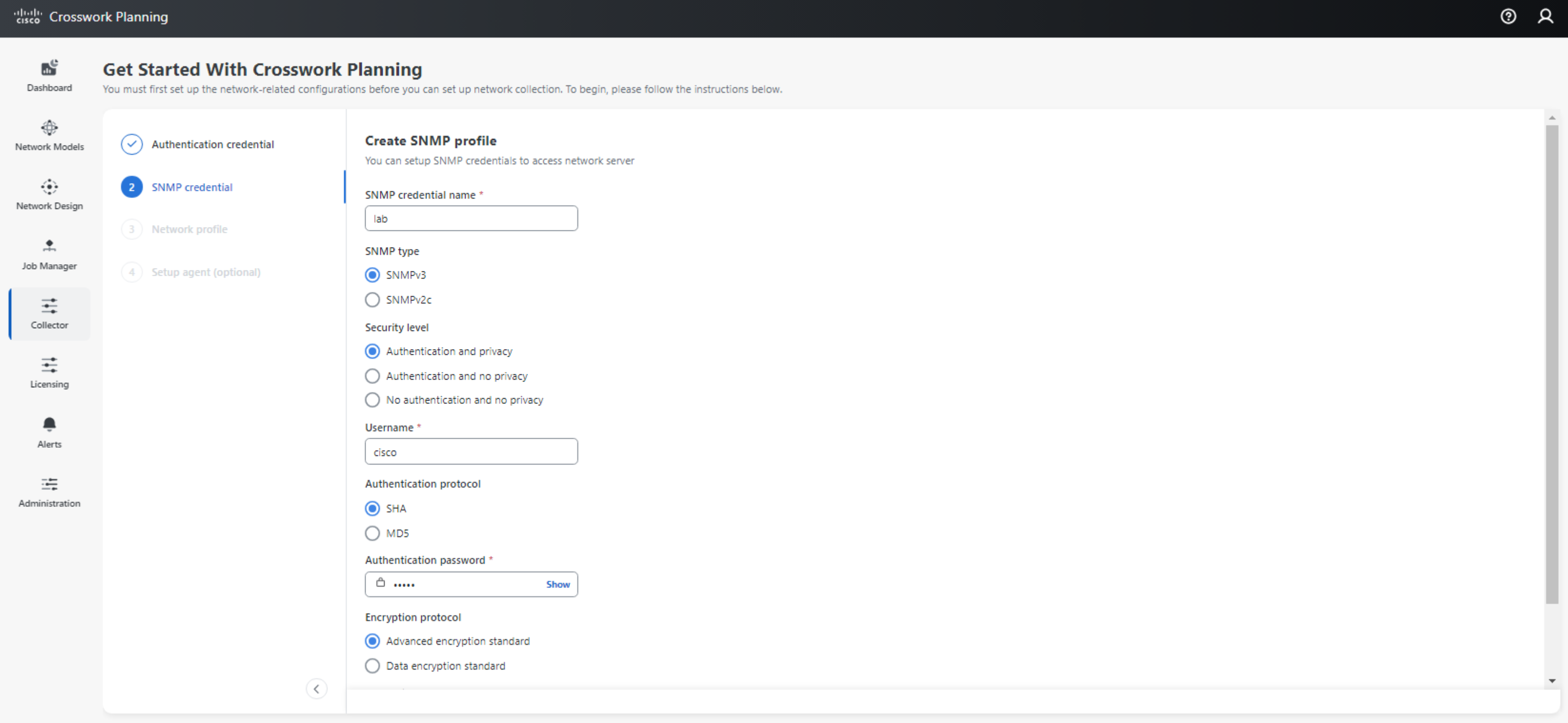 Setting up SNMP Profile