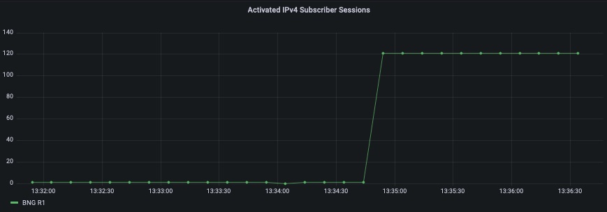 Grafana panel showing IPv4 DHCP activated sessions